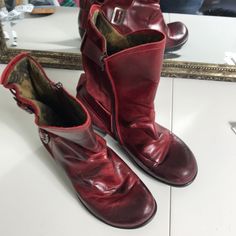 Reposhing This Item I Purchased From @Fitting_room. These Are Super Comfy And In Mint Condition They Rock! 1 3/4” Heel Great Distress Patina Red Knee High Boots, Distressed Boots, 90s Boots, London Red, Fly London Shoes, Fitting Room, London Shoes, Fly London, Vintage Boots