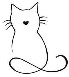 a black and white drawing of a cat with a heart on it's face