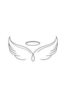 the outline of an angel's wings with a halo above it on a white background