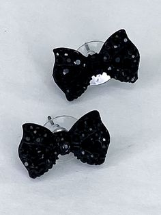 Black Rhinestone Bow Earrings Funky Jewelry Fun jewelry Lead & Nickel FREE Black Crystal Party Earrings, Glamorous Black Crystal Earrings With Rhinestones, Glamorous Black Crystal Rhinestone Earrings, Black Crystal Earrings For Evening, Elegant Black Crystal Earrings With Rhinestones, Elegant Black Crystal Rhinestone Earrings, Elegant Black Bling Earrings, Black Rhinestone Crystal Earrings For Evening, Black Crystal Earrings With Rhinestones