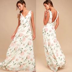 Brand New With Tags, Size Xl Romantic Possibilities White Floral Print Maxi Dress White Printed V-neck Dress, Summer Wedding Printed Maxi Dress, White V-neck Maxi Dress For Spring, Summer Printed Maxi Dress For Wedding, Spring Wedding Printed Maxi Dress, Printed Maxi Dress For Spring Wedding, White Flowy V-neck Maxi Dress, Casual V-neck Wedding Dress, White Bridesmaid Dress For Spring