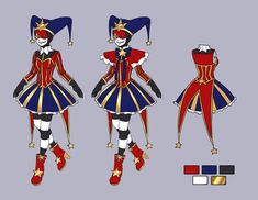 an image of a costume design for a woman in red, white and blue colors