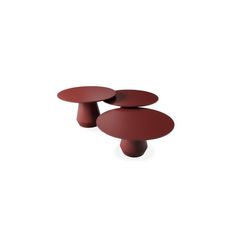 three red tables sitting on top of each other