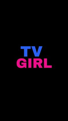 the tv girl logo is shown in pink, blue and purple on a black background