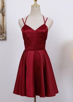 Lovely Straps Short Wine Red Homecoming Dress, #homecomingdress，#shortdress,#cutedress Red A Line Dress Short, Red Mini Party Dress, Dark Red Short Dress, Graduation Dresses Short, Semi Formal Dance, I Really Like Him, 47 Street, Prom Dress Pictures, Cute Formal Dresses