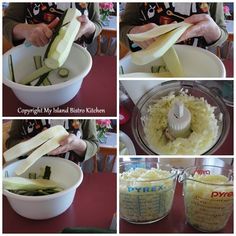 several pictures of food being made in a blender