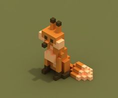 an orange pixellated animal sitting on top of a green floor next to a wall