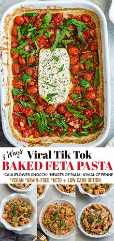 the recipe for baked feta pasta in a casserole dish