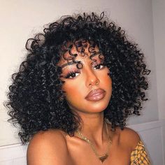 VSHOW Stunning Look Bob Kinky Curly Human Hair Wigs with Bangs Natural Black 10 / 180% 16 Inch Hair, Straight Human Hair Wig, Remy Hair Wigs, Headband Wig, Short Human Hair Wigs, 4c Natural, Curly Human Hair Wig, Bouncy Curls