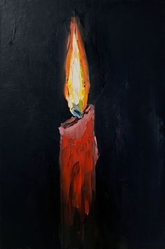 a painting of a lit candle on a black background