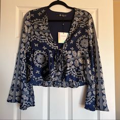 Pretty Silk Paisley Long Sleeve Top Bought From Nordstrom. Brand Is Missguided! Brand New With Tags! Spring Blue Top With Bandana Print, Blue Bandana Print Top For Spring, Blue Paisley Print Top For Fall, Paisley Top, 2024 Spring Summer, Long Sleeve Top, Paisley, Long Sleeve Tops, Sleeve Top