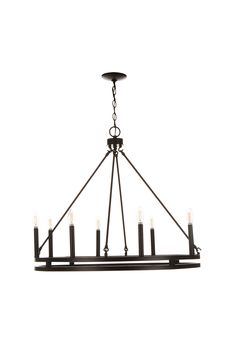 The Athena 8-Light Dimmable 31-in wagon wheel chandelier by Bennett Lighting features a traditional wagon wheel design with a sleek silhouette that adds a modern look. The circular double base frame adds industrial style, and it showcases a candelabra base. Four angled rods connect the frame to a central point by the canopy. This chandelier hangs from a height-adjustable chain and a canopy that's compatible with sloped ceilings. This chandelier can be used for entryways and foyers, kitchen islan Black Wagon Wheel Chandelier, Black Farmhouse, Wheel Chandelier, Wheel Design, Wagon Wheel Chandelier, Wagon Wheel, Light Black, Sloped Ceiling, Height Adjustable