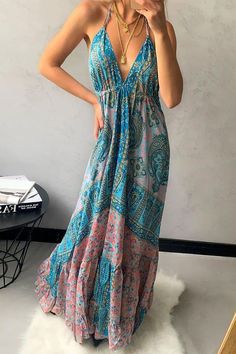 We are in love with this maxi! Wear it with heels and dress it up or down with sandals for a more casual look!  Paisley print Cross back maxi dress with adjustable straps and empire waist.Details:Material: PolyesterSIZE(IN)BustWaistLengthS32.326.845.3M33.928.345.7L35.429.946.1XL37.031.546.5XXL38.633.146.9 Slip Maxi Dress, Maxi Dress Sale, Dresses Xxl, Dresses By Length, Boho Print, Boho Maxi Dress, Blue Midi Dress, Sleeveless Maxi Dress, Summer Fits