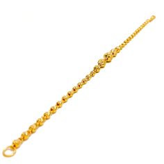 Indulge in sophistication with our Upscale Graduating Orb 22k Gold Bracelet. Adorned with 6.7g of pure 22k gold, its exquisite yellow gold finish exudes luxury. With a total length of 7.75" and a secure lobster lock, this high-fashion piece is a testament to your refined style. PRODUCT DETAILS Gold Purity(karat): 22k Gold Weight(grams): 6.7 Item Finish: Yellow Gold Total Bracelet Length: 7.75" Lock Style: Lobster Lock 22k Gold Bracelet, Lock Style, Refined Style, Bracelet Length, 22k Gold, Gold Finish, High Fashion, Gold Bracelet, Yellow Gold