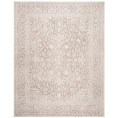 a beige rug with an intricate design on the top and bottom, along with a white background