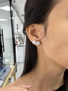 *Studs Comparison on Model: Top is 1.5ct(3ctw for a pair) and bottom is 2ct(4ctw for a pair)* - Mounted in 14k Solid White Gold - 3 carats total weight, 2 stones, Lab Grown Diamonds with IGI Certificate  - E-F Color, VS Clarity Please feel free to message us with any questions and Thank you for visiting our page <3 4 Ct Diamond Stud Earrings, Gia Certified Sterling Silver Earrings, Diamond Cut Cluster Earrings, Luxury Vvs Clarity Cluster Earrings, Dazzling Bridal Earrings With Vvs Clarity, Dazzling Bridal Earrings, Dazzling Vvs Clarity Bridal Earrings, White Bridal Earrings With Vvs Clarity, Gia Certified Round Diamond Earrings