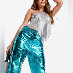 Nwt Amylynn Metallic Pants Size: Small Description Mid-Rise Straight Legged Trousers Pu Metallic Turquoise Fabric 60% Pu 30% Polyester Questions Or Comments. Below Blue Straight Leg Bottoms For Night Out, Trendy Blue Party Pants, Glamorous Blue Bottoms For Night Out, Glamorous Blue Pants For Party, Glamorous Blue Party Pants, Blue Straight Leg Pants For Party, Glamorous Blue Pants For Night Out, Glamorous Blue Summer Bottoms, Turquoise Pants