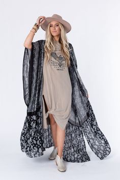 Paisley Tapestry Free Flow Duster Kimono - Black | Three Bird Nest Bohemian Black Printed Kimono, Oversized Black Bohemian Cover-up, Bohemian One Size Cover-up For Layering, Bohemian One-size Cover-up For Layering, Bohemian Long Printed Outerwear, Bohemian Long Kimono For Layering, Long Bohemian Kimono For Layering, Black Bohemian Outerwear For Vacation, Bohemian Black Outerwear For Vacation