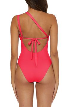 A sleek one-shouldered silhouette and diagonal cutouts at the bust and waist lend a sunshine-ready vibe to a stretchy one-piece shaped with removable soft cups. Adjustable back tie closure Removable soft cups Moderate back coverage 84% nylon, 16% spandex Hand wash, dry flat Imported Soft Cup, One Piece Swimsuit, One Shoulder, Hand Wash, Sleek, Nordstrom, Spandex, One Piece, Celebrities