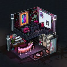 an image of a room that looks like it has been decorated in pink and purple