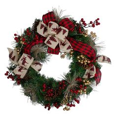 a christmas wreath with red, white and gold decorations