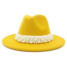 FREE SHIPPING ON ALL ORDERS OVER $50 | 100% SATISFACTION GUARANTEED Click "ADD TO CART" To Get Yours Now | Up To 60% OFF ✨ Featuring a wide brim design, this Arimonz Jazz Fedora Hat Women White Felted Top Cap is perfect for providing protection from the sun and creating a timeless and elegant look. The beautiful pearls band adds a touch of luxury to the classic fedora style, making it an accessory that is sure to turn heads. The solid color felt fedora with a brim is great for daily wearing! It' Fedora Hat Style, Yellow Pearl, Gloves Fashion, Fedora Hat Women, Circus Clown, Fedora Hats, Felt Fedora, Dress Hat, Pearl And Lace