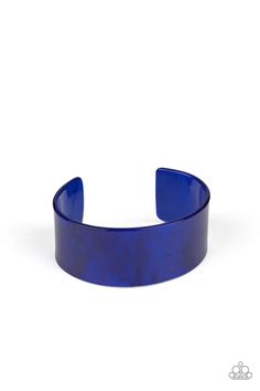 Glazed in shimmer, a blue acrylic cuff curls across the wrist for a colorfully retro look. Sold as one individual bracelet.