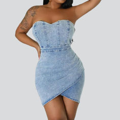 Introducing the Tulip Strapless Denim Dress from the 2023 Summer Collection ââ‚?the perfect blend of vintage trend and modern sophistication!Why You'll Love It: Vintage-Inspired Style: This timeless piece was designed to capture the spirit of classic fashion and reimagined with a modern. contemporary twist. Strapless Design: With a sleek. off-shoulder silhouette. this dress is sure to make a statement. Zipper Closure: A resilient zipper ensures this dress is comfortable and secure. Premium Denim Denim Dresses Online, Strapless Denim Dress, Womens Denim Dress, Vintage Trends, Denim Dresses, Vintage Denim Jacket, Classic Fashion, Premium Denim, Vintage Pattern