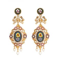 Large Batola Colorful Mosaic Earrings w/ Bow | Ben-Amun Opulent Gold Drop Earrings, Opulent Gold Earrings Gift, Opulent Gold Earrings As Gift, Opulent Gold Earrings For Gift, Elegant Enamel Earrings With Artistic Design, Elegant Brass Earrings With Artistic Design, Princess Energy, Beachy Necklace, Ancient Jewels