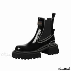 Olivia Mark - Color Block Platform Short Boots with Thick Sole and Trendy Smoking Pipe Design Goth Fits, White Athletic Shoes, Fur Snow Boots, Wool Shoes, Rough Heels, Black Chunky Heels, Shoe Sole, Platform Ankle Boots, Fashion Footwear