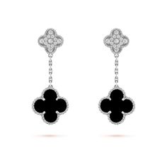 Add a touch of elegance and sophistication to any outfit with our Clover Diamond and Onyx Earrings. Made with stunning clover-shaped diamonds and onyx stones, these earrings are the perfect accessory for any special occasion. Elevate your style and make a statement with these exquisite earrings. ADDITIONAL INFORMATION Color: Silver Stone: Cubic zirconia, onyx Ref. VCARO9II00 Material:- 925 Sterling Silver - 18k Gold Plated- 18k Real Gold ( contact us via instagram) Our replica products are commi Luxury Black Diamond Earrings, Elegant Black Diamond Earrings In Sterling Silver, Elegant Black Diamond Earrings, Elegant Black Diamond Earrings For Formal Occasions, Luxury Gemstone Flower-shaped Earrings, Elegant Black Diamond Drop Earrings, Elegant Black Diamond Earrings For Gift, Elegant White Gold Jewelry With Black Diamonds, Elegant Sterling Silver Jewelry With Black Diamonds