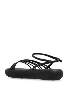 Black Travel platform sandals from Vic Matie. Fastened with an adjustable buckled ankle strap, this pair features decorative straps to the front and a black rubber sole. Composition: Outer Layer and inner Layer: 100% Leather Sole: 100% RubberComposition: 100% Vitello; Adjustable Strap Open Toe Jelly Sandals, Synthetic Jelly Sandals With Adjustable Strap And Round Toe, Beach Sport Sandals With Heel And Ankle Strap, Black Sport Sandals With Double Strap And Platform, Synthetic T-strap Sandals With Ankle Strap, Black Sport Sandals With Platform And Double Strap, Black Double Strap Platform Sport Sandals, Black Double Strap Synthetic Wedge Sandals, Black Sandals With Adjustable Straps For Beach