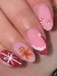 It can be anything, as long as it's holiday-themed! Candy Cane Nails, Red Christmas Nails, Christmas Gel, Cute Christmas Nails, Christmas Nails Easy, Girly Acrylic Nails