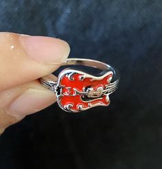 Flaming Guitar, Guitar Ring, Music Note Ring, Mushroom Ring, Antique Silver Rings, Butterfly Ring, Music Note, Cute Rings, Ring Photos