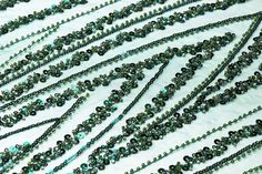 Emerald green sequins and clear green beads on an emerald green mesh. Green Sequins, Green Bead, Emerald Green, All The Colors, Mesh, Emerald, Beads, Green, Fabric