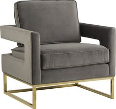 a gray chair with a gold frame