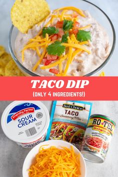 taco dip recipe with ingredients in the background