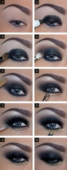 Trucco Smokey Eye, Eye Makeup Purple, Eyeshadow Tutorial For Beginners, Gold Smokey Eye, Dark Eye Makeup, Trendy Eyeshadow, Tutorial Eyeshadow, Black Smokey Eye, Makeup Tutorial Step By Step