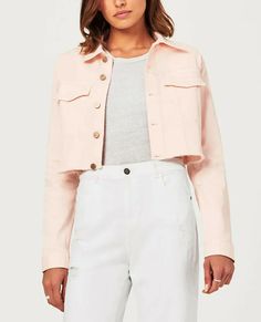 100 % AUTHENTIC DL1961 NEW WITH TAG DL1961 SHWAN CROPPED BOYFRIEND RAW HEM STRETCH DENIM JACKET BLUSH PINK The Shawn is a cropped boyfriend jacket with a subtly oversized fit. Easy through the sleeves and body, its classic trucker detailing and abbreviated length make it the perfect pair to high-rise bottoms. Blush Pink is shade of the season with an artfully frayed hem. Fabric: Velvet Solid-color design Mid-length profile Long sleeves Point collar Button at front Single button closure at cuffs Trendy Cotton Denim Jacket With Pockets, Casual Cropped Jacket With Snap Buttons, Trendy Cotton Denim Jacket With Button Closure, Trendy Cropped Cotton Jacket With Button Closure, Spring Cropped Denim Jacket With Pockets, Trendy Cotton Cropped Jacket With Button Closure, Casual Spring Cropped Jacket With Snap Buttons, Spring Casual Cropped Jacket With Snap Buttons, Spring Cropped Cotton Denim Jacket