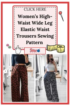 women's high - waist wide leg elastic waist trouser sewing pattern with instructions