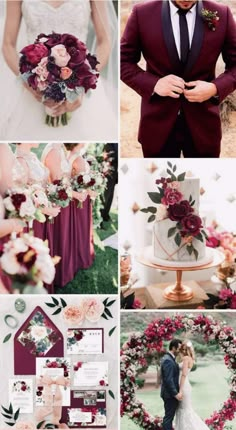 the burgundy and pink wedding color scheme is perfect for an autumn or fall wedding theme