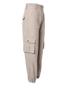 Lasaky - High waist cargo pants with pocket High Waist Beige Pants With Pockets, High Waist Harem Pants With Side Pockets, Casual High Waist Khaki Work Pants, Beige High Waist Pants With Multiple Pockets, Beige Full-length Bottoms With Pockets, Casual High Waist Work Pants With Elastic Waistband, High Waist Solid Harem Pants With Pockets, Beige Full Length Bottoms With Pockets, Solid High Waist Harem Pants With Pockets