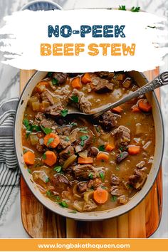 a bowl of beef stew with carrots and parsley