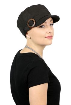 NEW DESIGN! CUTE & CASUAL! OUR SHORT BILLED NEWSBOY CADET HAT FOR WOMEN makes a great chemo hat for cancer patients and women with hair loss. Soft, lightweight linen cotton blend is a great choice in cancer headwear FITS MEDIUM HEADS, 22 inches to 23 inches as measured around the hair line. Covered elastic at the neckline for a secure fit that will not slip on a bald head SHORT 2 INCH BILL IS NICELY CURVED to frame your face without being overpowering. A cute, stylish year-round hat for petite w Cadet Hats, Cadet Hat, Cabbie Hat, Chemo Headwear, Round Hat, Stylish Caps, Summer Hats For Women, Hair Line, Military Hat