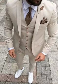 Stylish Three Piece beige Color Suit for Men | eBay Blue Plaid Wedding, Plaid Wedding, Suit Prom, Light Blue Plaid, Prom Tuxedo, Mens Fashion Blazer, Slim Fit Tuxedo, Wedding Dress Men