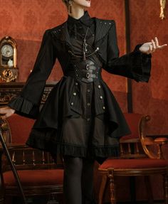 ❤︎ Steam Continental Light Goss Black Short Jacket❤︎ Light Goth, Old Fashion Dresses, Velvet Fashion, Really Cute Outfits, Fantasy Clothing, Fancy Outfits, Rave Outfits, Lolita Dress, Gothic Lolita