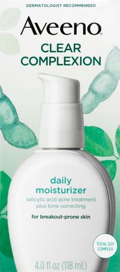 Aveeno Clear Complexion Daily Face Moisturizer helps prevent breakouts and clear up acne blemishes. Formulated for breakout-prone skin but suitable for all skin types, this daily facial moisturizer contains 0.5% salicylic acid acne medicine to control and prevent acne blemishes to help reveal skin's true radiance. Aveeno Positively Radiant with soy gently improves skin tone and texture revealing brighter, radiant skin. This fast-absorbing, non-greasy acne moisturizer is non-comedogenic, hypoalle Aveeno Clear Complexion, Clear Up Acne, Aveeno Positively Radiant, Acne Medicine, Acne Moisturizer, Feeling Calm, Salicylic Acid Acne, Acne Facial, Clear Complexion