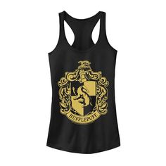 a women's harry potter tank top with the hogwarts crest on it