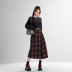 Lasaky - Scottish Plaid High-Waisted A-Line Skirt with Tasteful Design Scottish Skirt Outfit, Scottish Skirt, Sewing Upcycling, Flannel Skirt, Tartan Fashion, Tartan Skirt, Scottish Plaid, Tartan Dress, Designs For Dresses