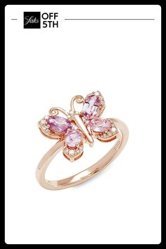 Pink Sapphires, 1.05 Ctw Diamonds, 0.10 Tcw Diamond Color: Hi Diamond Clarity: I1-I2 14k Rose Gold Made In Usa Size Width, About 0.47'' Diameter, About 0.79'' Please Note: Sapphires May Be Treated To Enhance Color And Clarity. This Ring Can Be Resized Up To 1.5 Sizes, Larger Or Smaller. Warranty And Resizing Services Are Provided Exclusively By Effy, Saks Off 5th Is Not Responsible For These Services And Any Re. Center Core - W Fine Jewelry > Saks Off 5th. Effy. Size: 7. Diamond Butterfly Ring, Effy Rings, Diamond Butterfly, Formal Accessories, Sweater Trends, Butterfly Ring, Mens Leather Bag, Shoe Gifts, Diamond Color